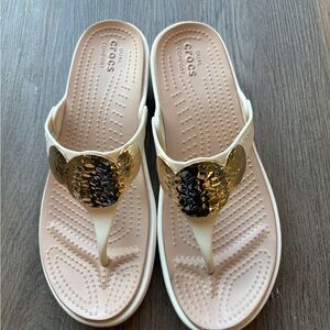 CROCS Women's Sandals with Gold and Cream Accents